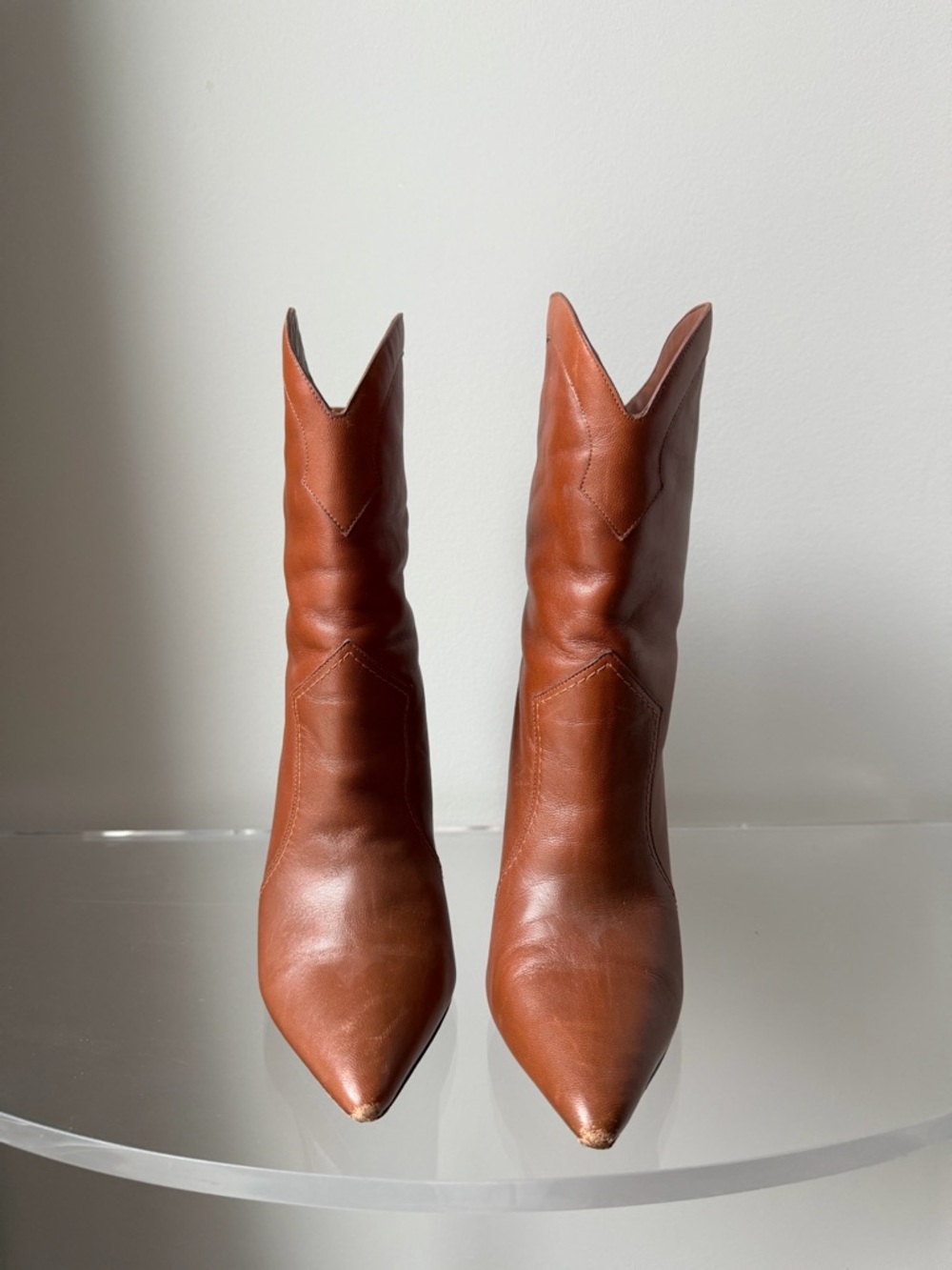 Alexandre Birman Cognac Leather Pointed-Toe Stiletto Ankle Boots - Picture 2 of 6